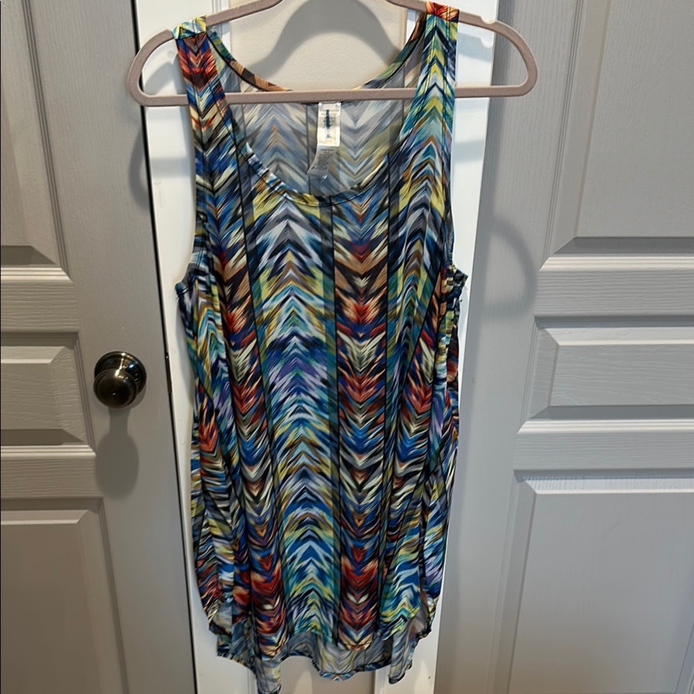 Swimsuits For All Asymmetrical Blue Sleeveless Flowy Coverup Sheer